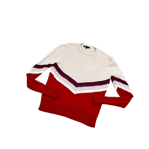 Maje Red & Cream Chevron 100% wool ski Sweater size small - Picture 7 of 9